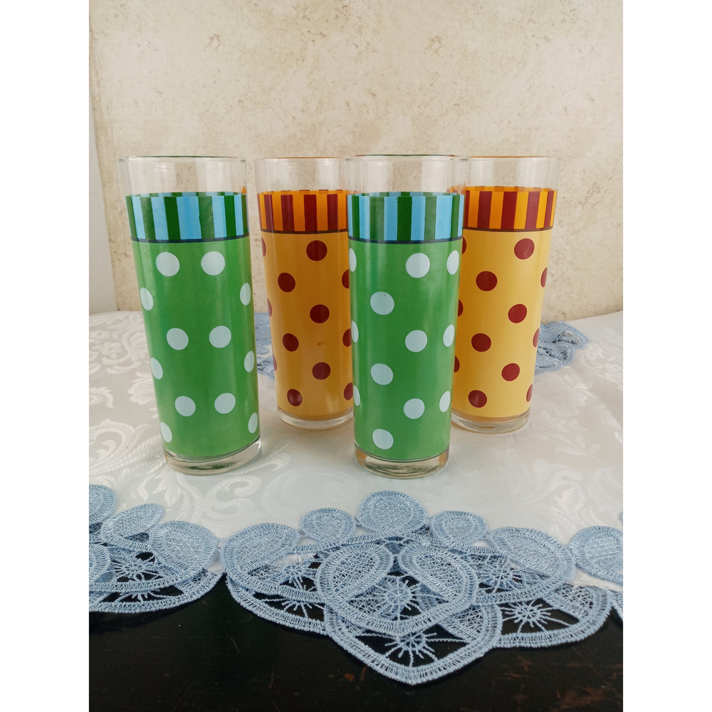 Gail Pittman Tom Collins Glasses Siena Yellow/Red & Provence Blue/Green Set of 4